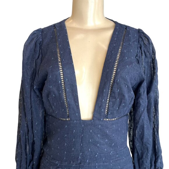 "Clearance" Mackenzie Mode Mariposa Navy Swiss Dot Ramie Ruffled Mini Dress Sz 4 - Picture 3 of 12